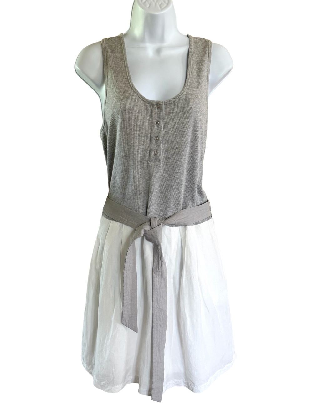 REISS Zeta Mixed Media Racerback Belted Mini Dress Gray White Size 10